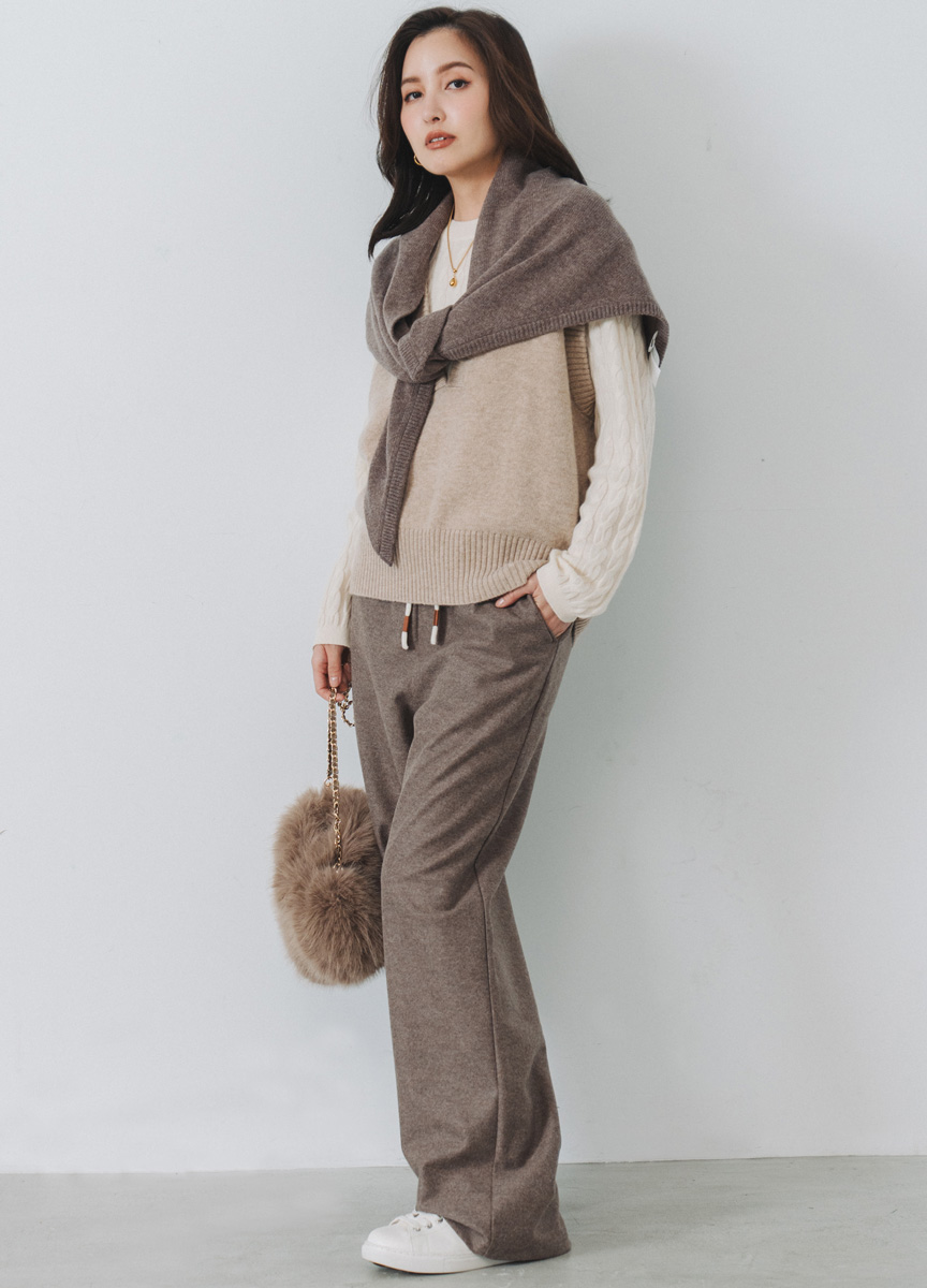 毛呢休閒直筒長褲